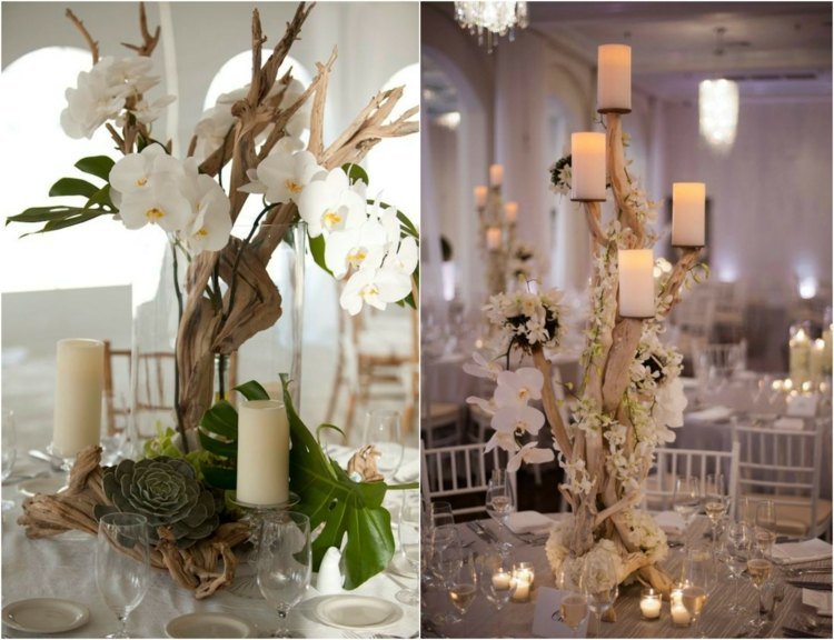 orchidey-dekorácie na stôl-naplavené drevo-svietniky-okuliare-váza-list-luster-stoličky