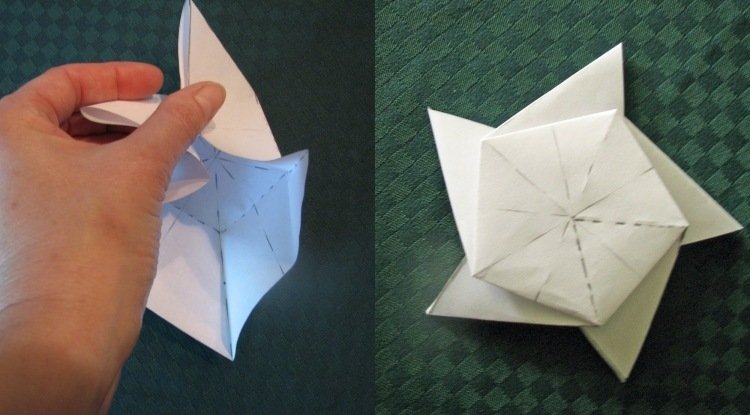 presne zložte päťuholník, ako je to znázornené origami-vianocne-hviezdice-skladacie-navody-päťbodove-bodkovane-line-hold-fold-kreativny papier