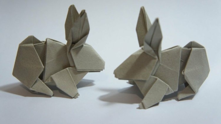 origami králik sivý dizajn lož nohy nohy uši