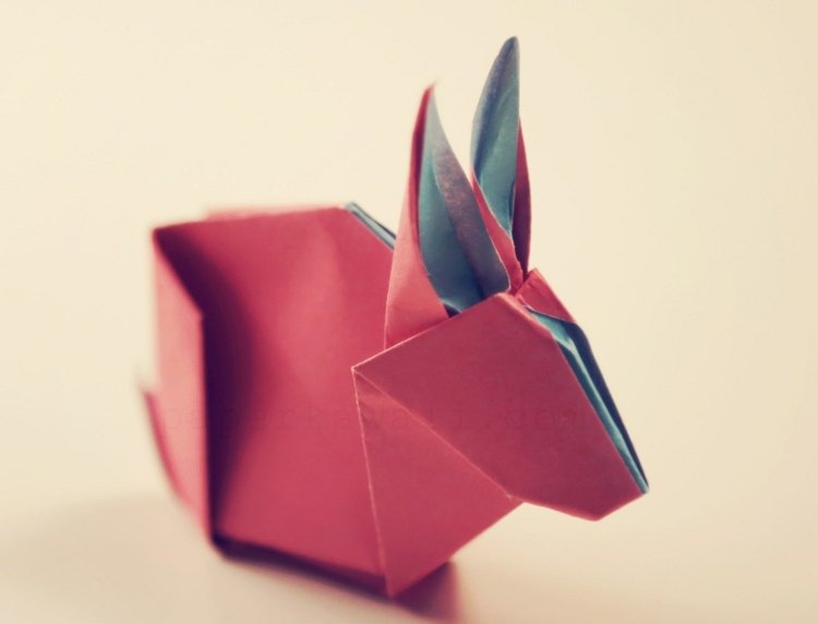 králik origami modrý ružový papier nápad na jednoduchú tvorbu