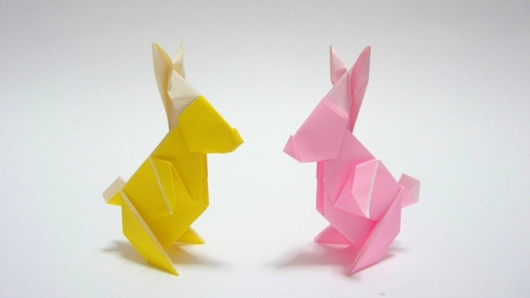 origami zajačik veľkonočný drotár nápad ružovo žlté zvieratká