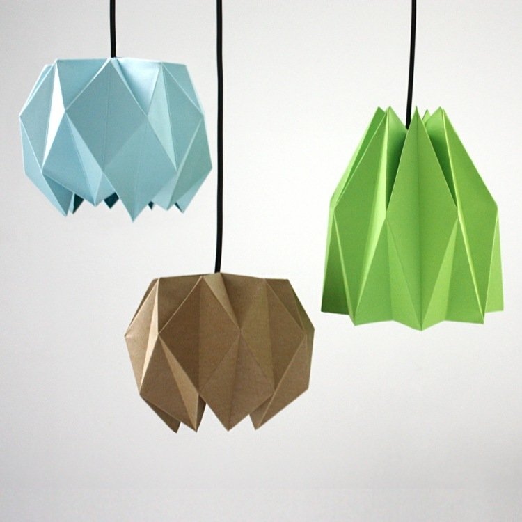 lampa-origami farebné tienidlá zelená modrá hnedá ploché svetlo