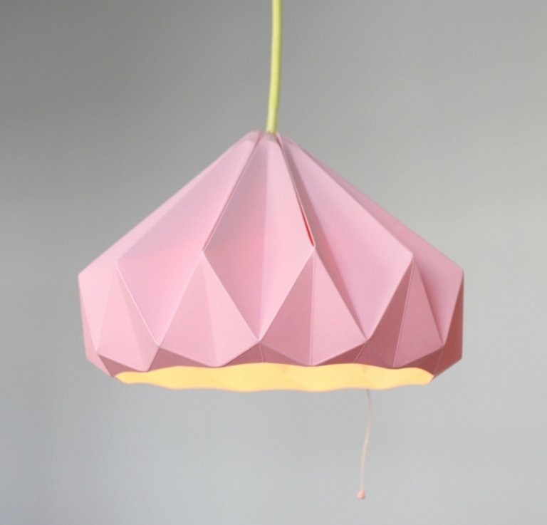 lampa origami ružová myšlienka žltý kábel byt dekor DIY