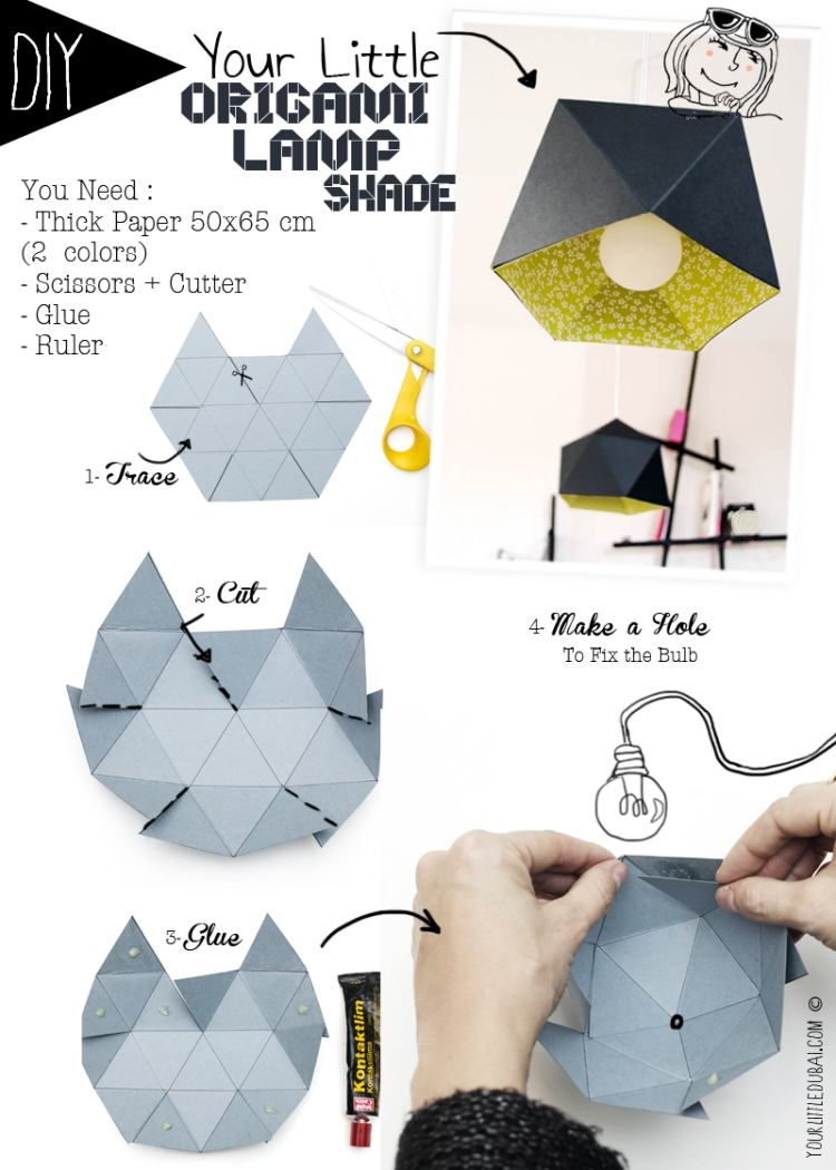 zložte si vlastné kreatívne papierové tienidlo origami-lampa-diy-návod-sivá-urob si sám-skladačka-ľahké-lepidlo