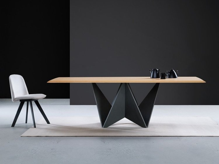 origami-nábytok-jedálenský stôl-kov-drevo-doska