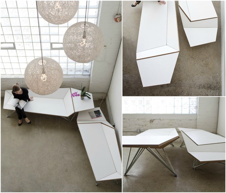 origami-nábytok-lavica-bočný-stôl-biela-drevo-kovový rám