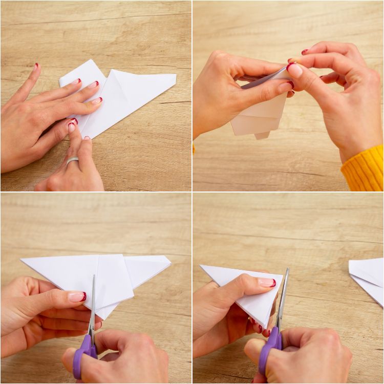 origami hviezdy drotár vianočné hviezdy sami biely list papiera skladané rohy odrezané
