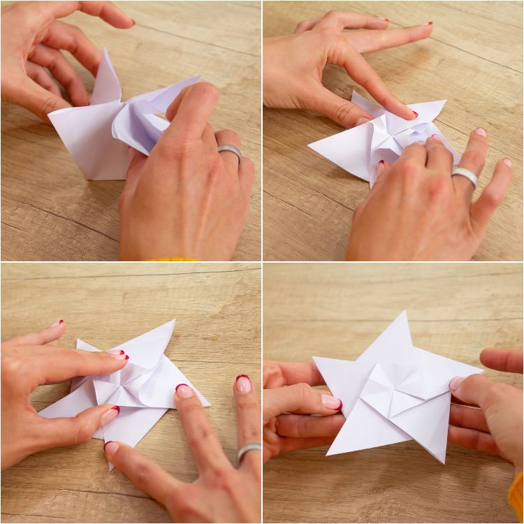 origami hviezdy drotár vianočné hviezdy sami biely list papiera päťcípý