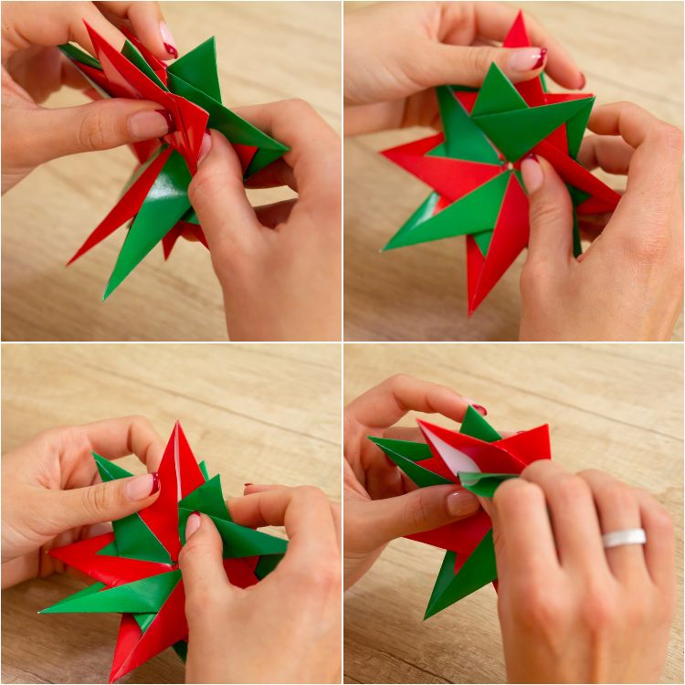 modulárna hviezda origami wihnachtsstern urobte si zeleno červené kúsky papiera