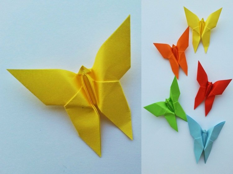 drotár origami zvieratá motýľ červený zelený oranžový papier