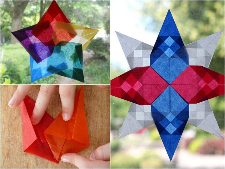 Tinker hviezda z hodvábneho papiera - vianočné dekorácie do okien origami-vianoce-skladanie-hviezdicky-hodvábny papier-okenná dekorácia