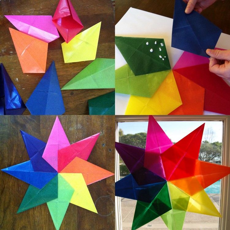 farebné hviezdy ako vianočné dekorácie do okna origami-vianoce-skladacie-navody-pestre-farby-okna-obrazky