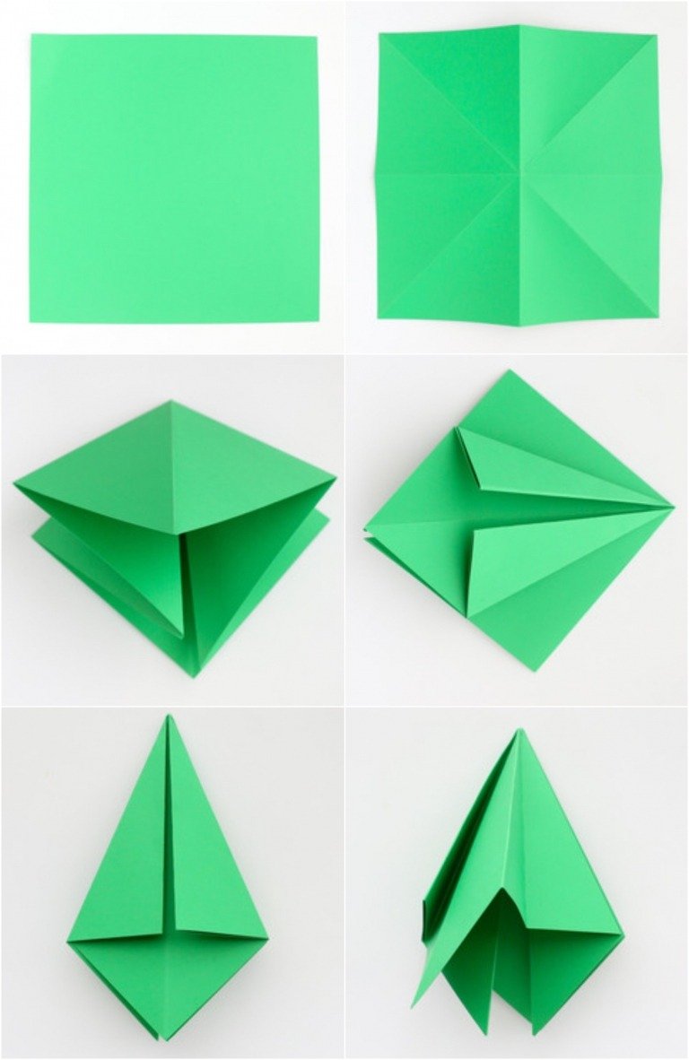 origami vianočný stromček vyrobený z papiera, návod na skladanie