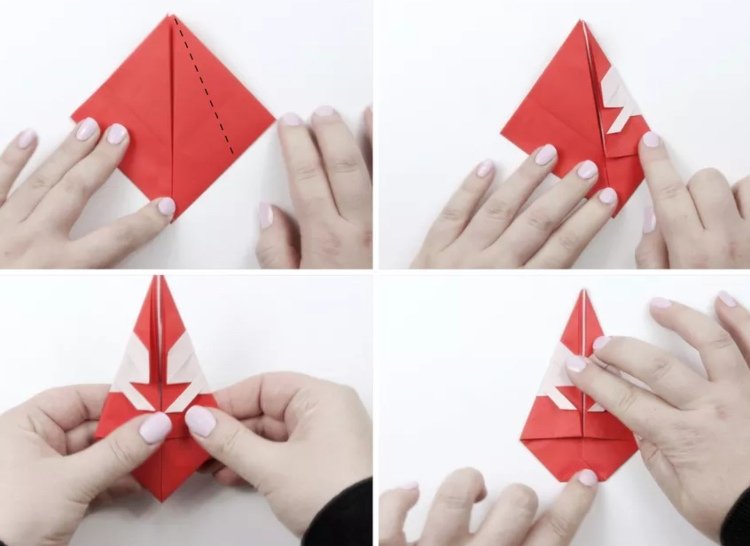 Skladacie origami Vianoce z papiera Pokyny Santa Claus, krok 16 až 20