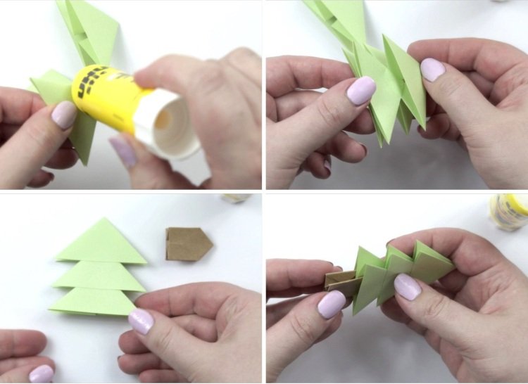 Origami s deťmi vyrábajúcimi vianočný stromček z papiera Pokyny 5