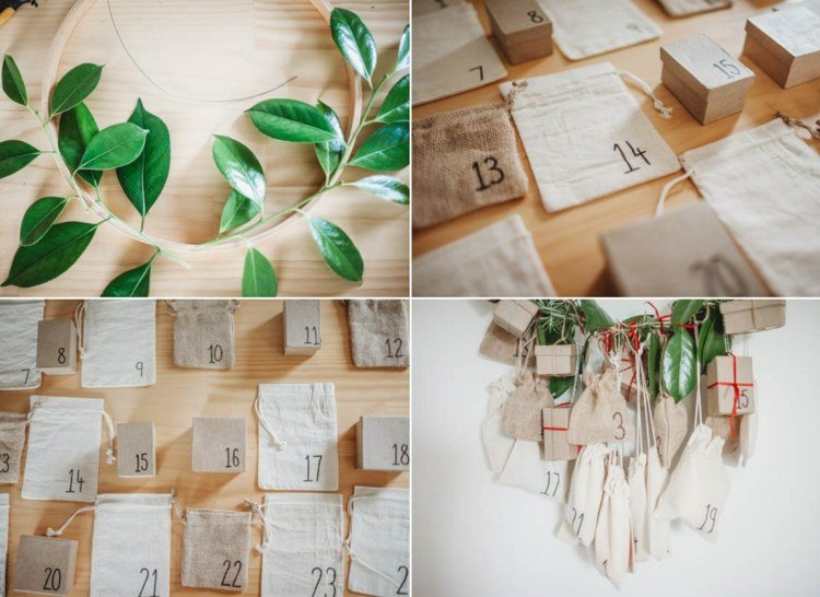 Vianočný veniec so zelenými ratolesťami, taškami a krabicami na zavesenie