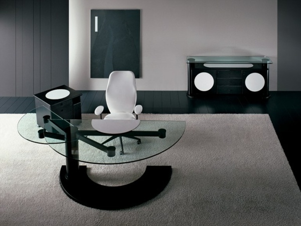 Stolné moduly čiernobiely minimalistický kancelársky nábytok Moduly skleneného stola čiernobiele