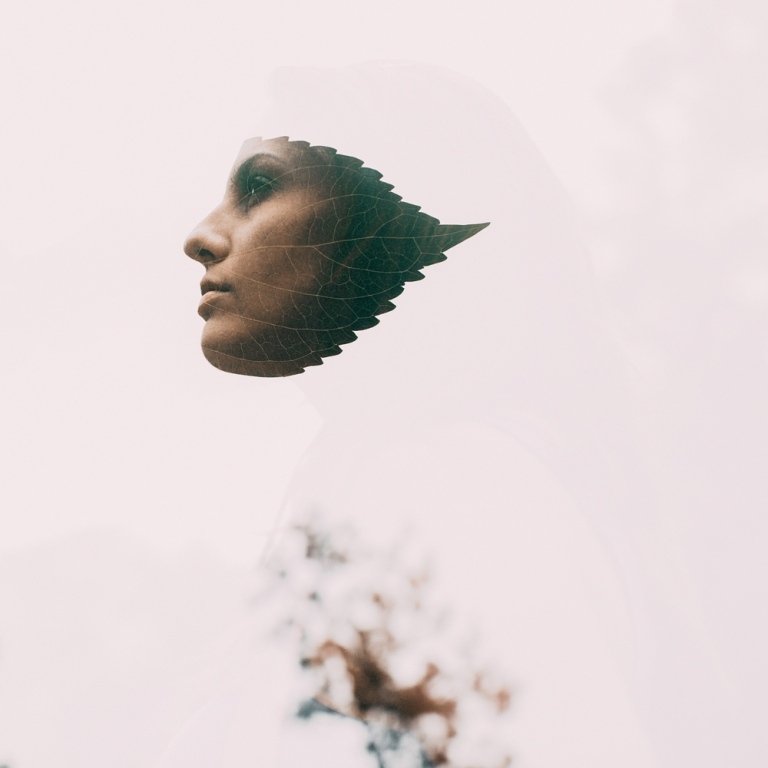 Minimalistický dizajn s dvojitou expozíciou pre tvár nevesty na jednom hárku