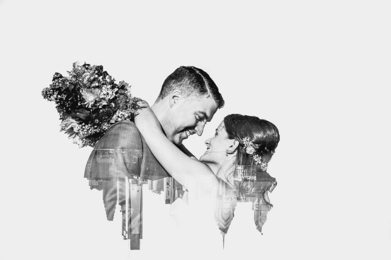 Svadobné fotografovanie s rozdielom s dvojitou expozíciou ako zaujímavý efekt