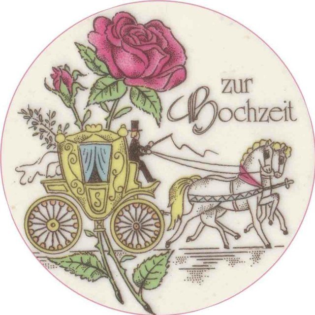 Rozprávkový obrázok svadobná karta s kočiarom a ružou Prepravná svadba s prianiami