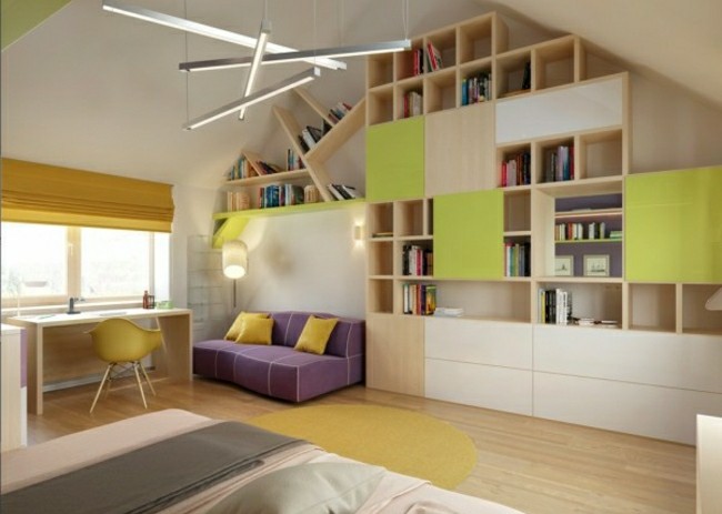 nastaviť systém skriniek na stenu zelené akcenty