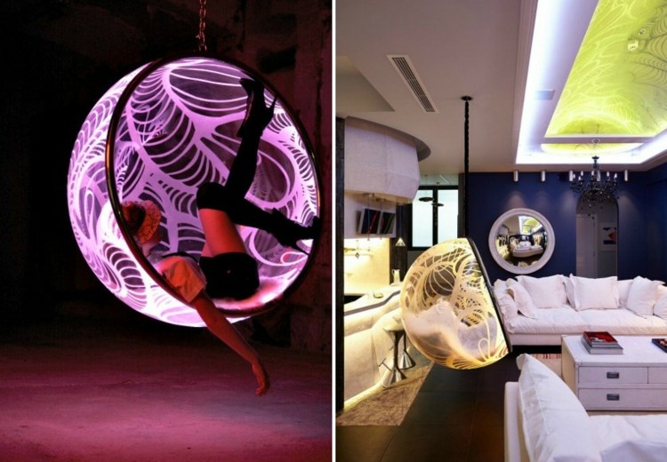 originálne osvetlenie LED bublinková stolička ružové motívy hojdacieho kresla vintage moderné