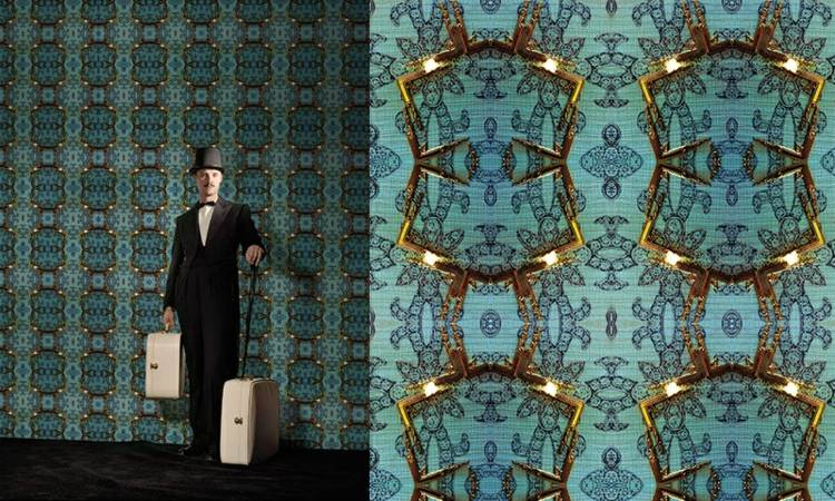 originálne LED osvetlenie tapety tyrkysové zlaté akcentové ozdoby