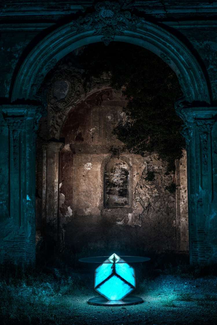 originálne osvetlenie led amaristický bočný stôl kamenná kocka modrá