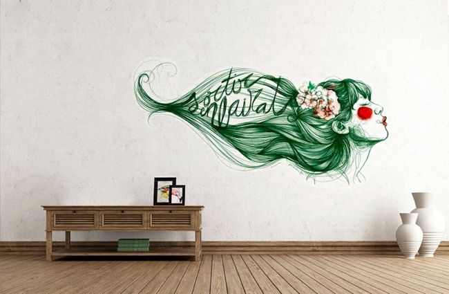 Samolepka na stenu Žena dekorácia steny Myšlienka dekorácie steny na stenu zelená