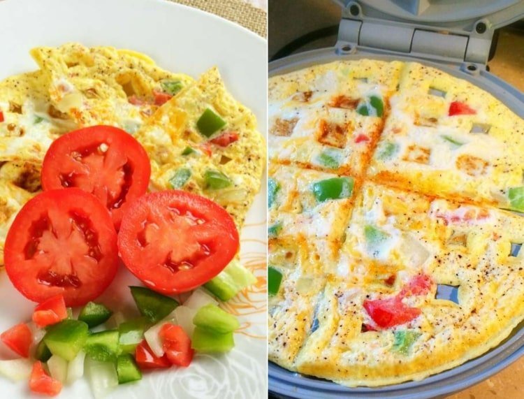 Oblátkové recepty na vaflovú omeletu s paprikou a cibuľou