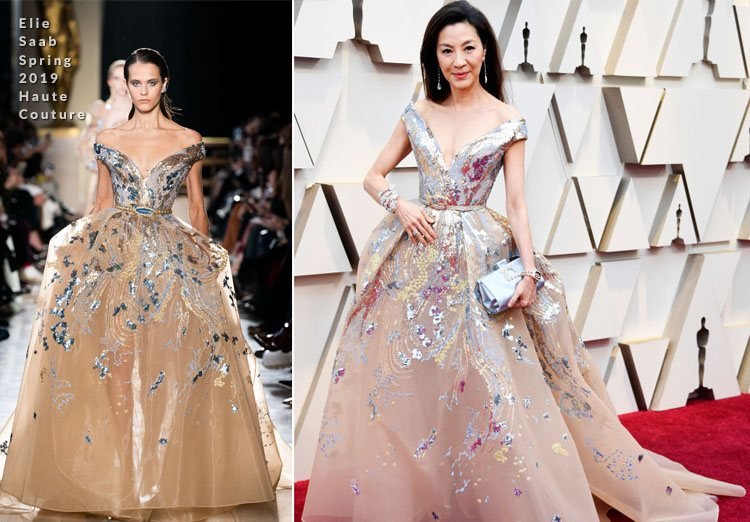Večerné nosenie Oscarov 2019 3D aplikácie nahá Nuance Michelle Yeoh Elie Saab