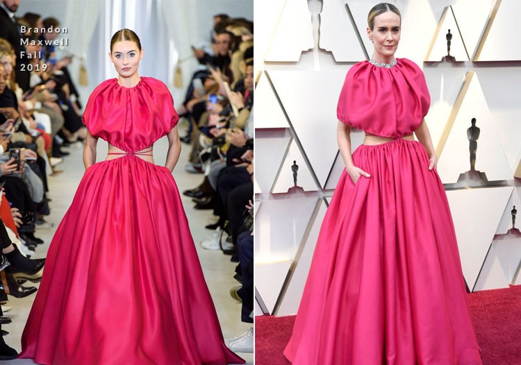 Ružové večerné šaty Oscara 2019 dvojdielne Sarah Paulson Brandon Maxwell