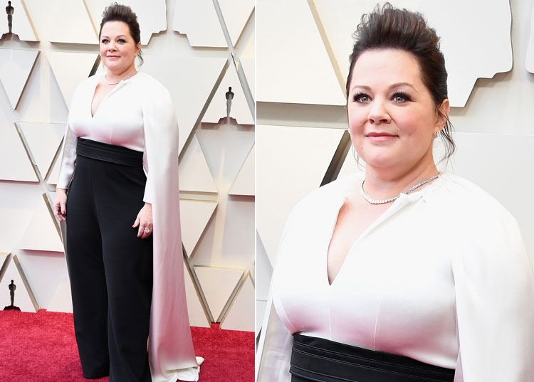 Večerné nosenie Oscarov 2019 Dvojdielna čiernobiela Melissa McCarthy Brandon Maxwell