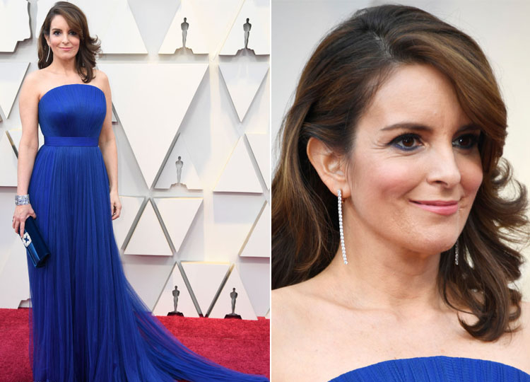 Večerné nosenie Oscarov 2019 Dlhé kráľovsky modré šaty Tina Fey Vera Wang