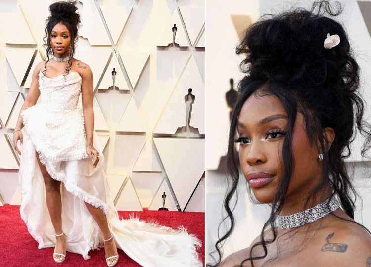 Večerné oblečenie Oscarov Biele večerné šaty Závoj s výstrihom do V SZA Vivienne Westwood