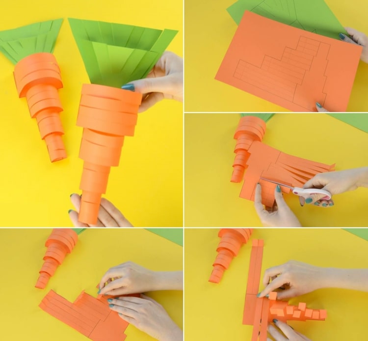 Veľkonočné remeslá na základnej škole - 3D mrkva so šablónami na rezanie a lepenie