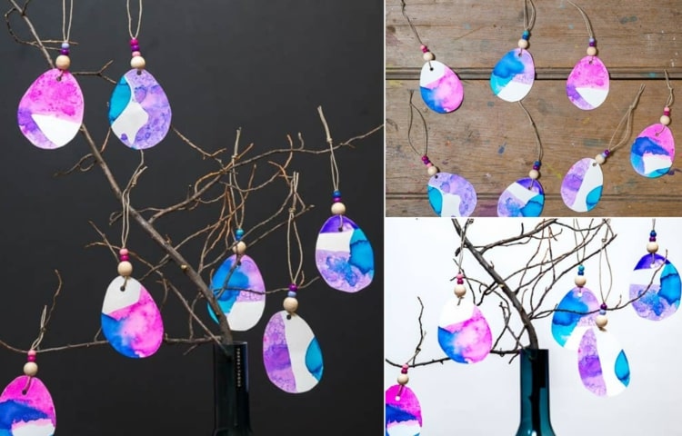 Zdobenie na Veľkú noc a na jar - veľkonočná kytica s vajíčkami z akvarelového papiera