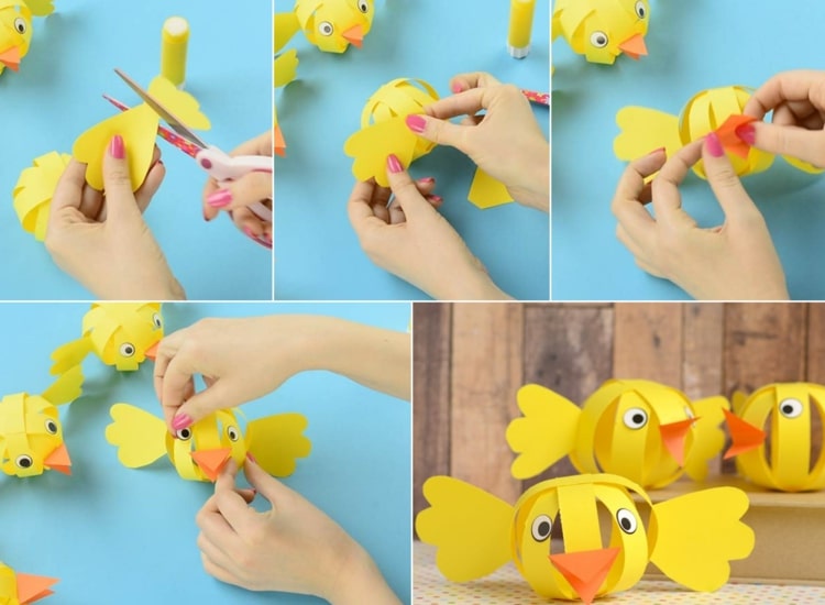 Papierové kuriatka ako jednoduchý ručný nápad pre deti na Veľkú noc
