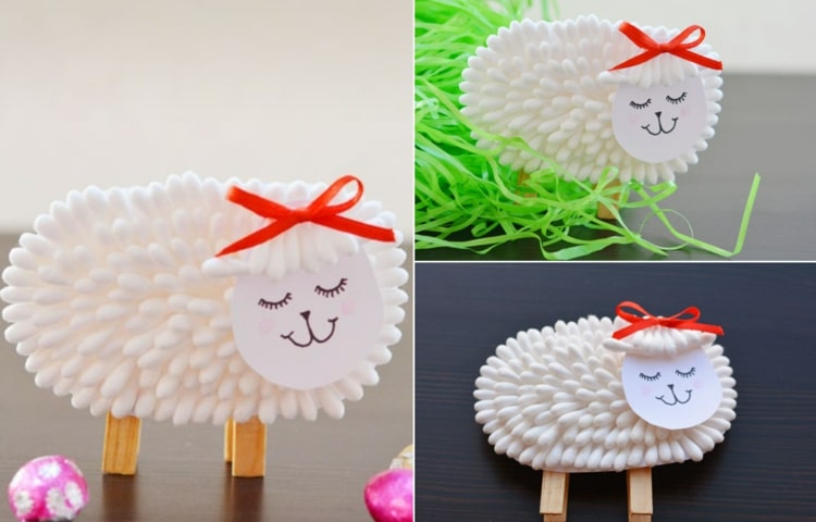 Vyrobte si s deťmi veľkonočné dekorácie - ovečky vyrobené z vatových tampónov, ktoré postavíte alebo zavesíte