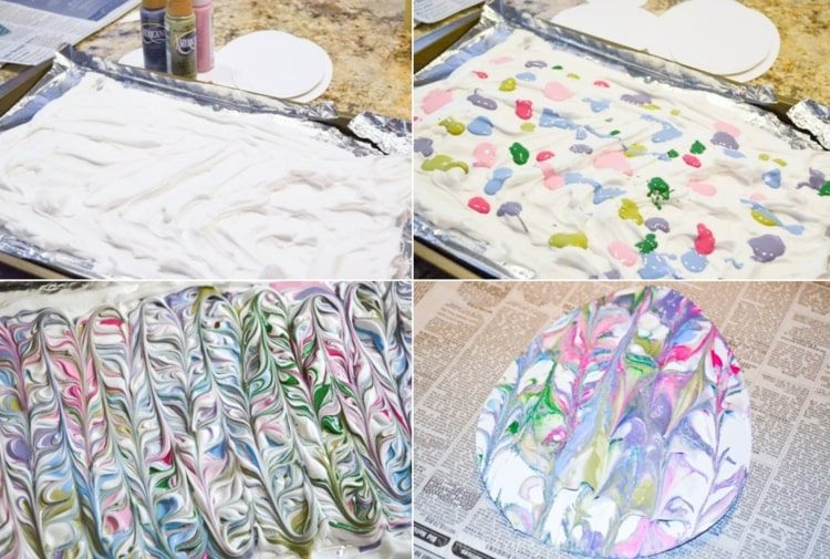 Maľba a ručné práce s deťmi na jar - veľké veľkonočné vajíčko s mramorovým efektom