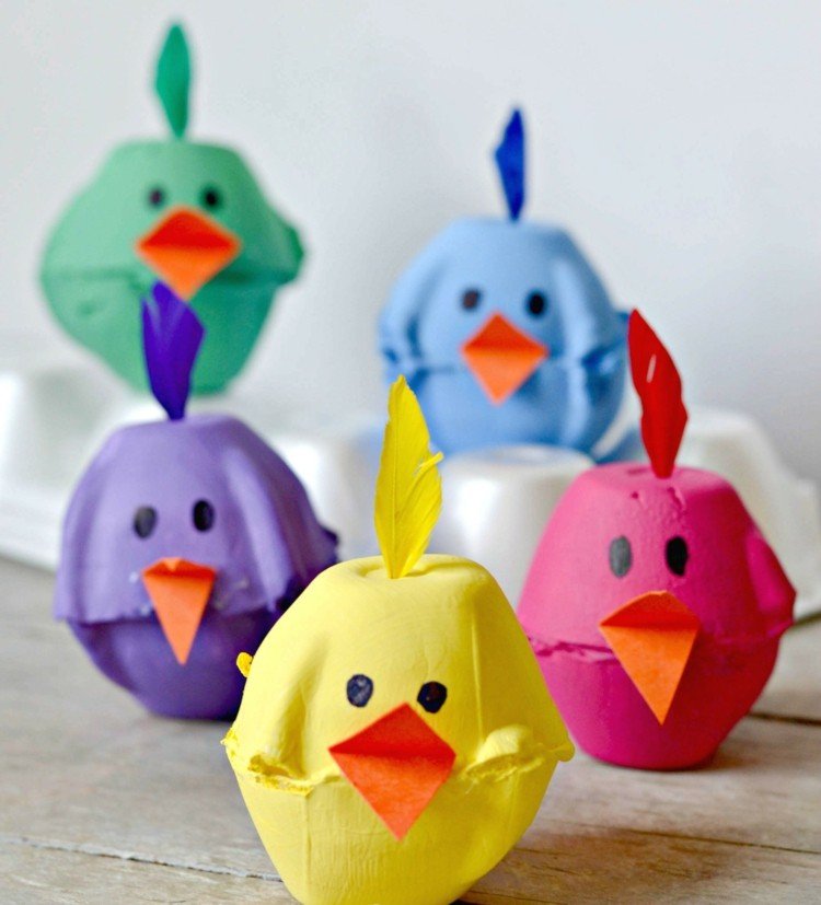 Veľkonočné remeslá s kartónmi na vajíčka papier-deti-drotár-kuriatko-zobáčik-pero