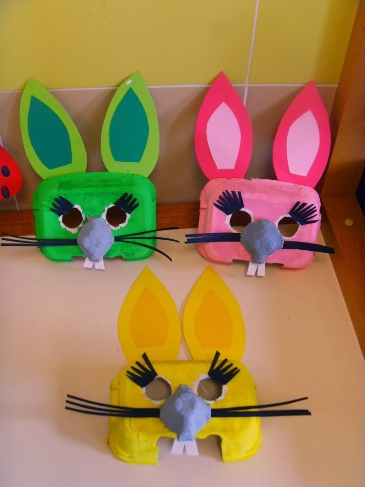 Veľkonočné remeslá s maskami z kraslíc-veľkonočné zajačiky-viacfarebné farby