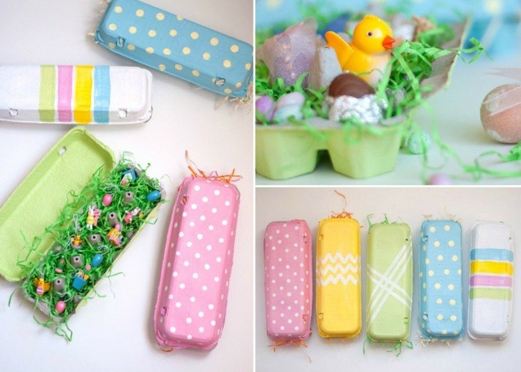 Veľkonočné remeslá-kartóny na vajíčka-farby-farebné-farby-vzory-bodky-pruhy-veľkonočné hniezdo-kutilstvo