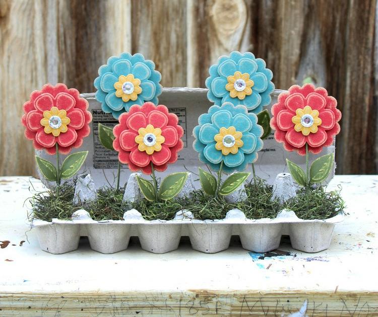 Veľkonočné remeslá-kartóny na vajíčka-kvetináč-nápad-papier-kvety-urob si sám-umelý mach