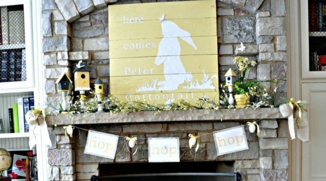 Dekoratívna krbová krbová rímsa silueta veľkonočného zajaca