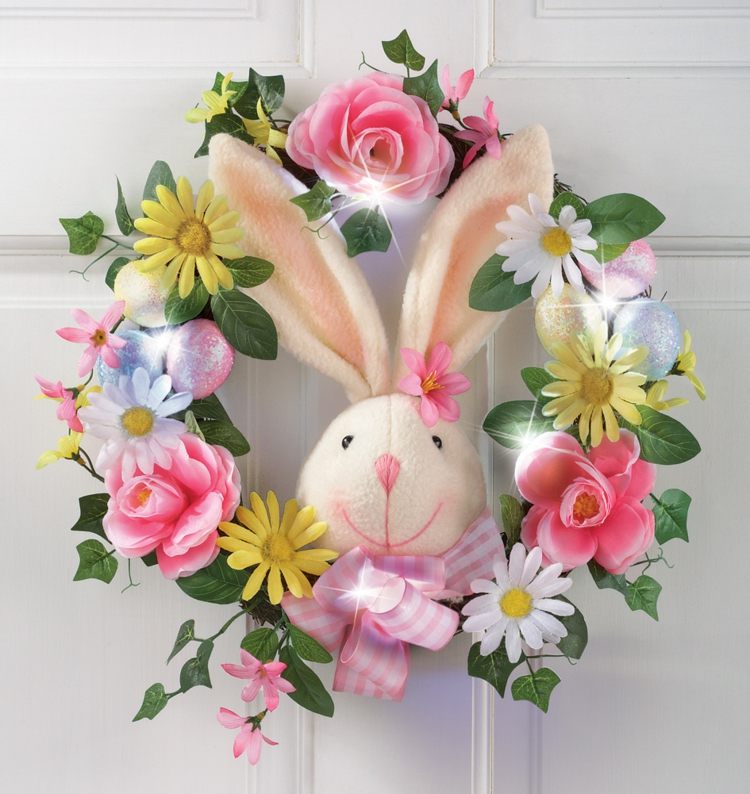 veľkonočná dekorácia pre vonkajší veľkonočný veniec umelé kvety králik