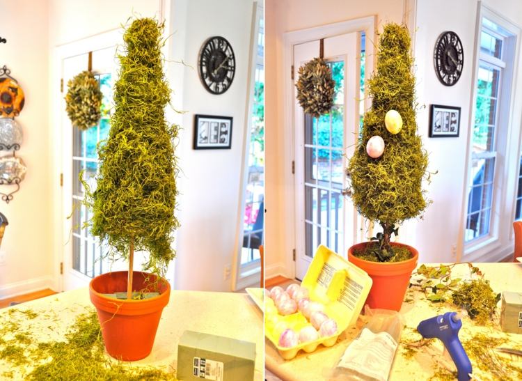 Návod na výrobu veľkonočného stromčeka z machu a polystyrénového kužeľa