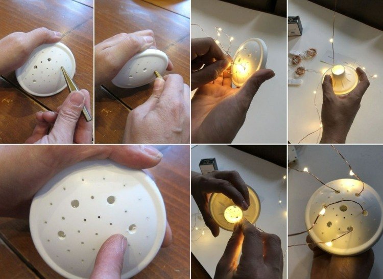 Vyvŕtajte upevnenie kanvy a pripevnite rozprávkové svetlá