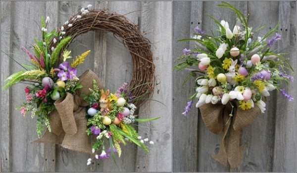 nápady na dekoráciu dverí jarný veniec Veľkonočný veniec s nápadmi na veľkonočné vajíčko