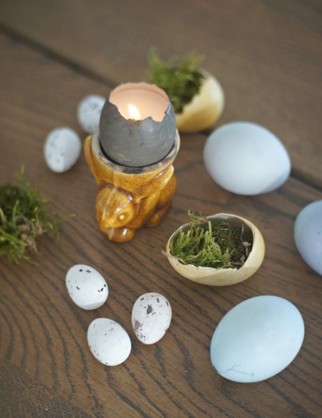 Veľkonočná dekorácia-urob si sám-drotár-vaječné škrupiny sviečky machový stôl